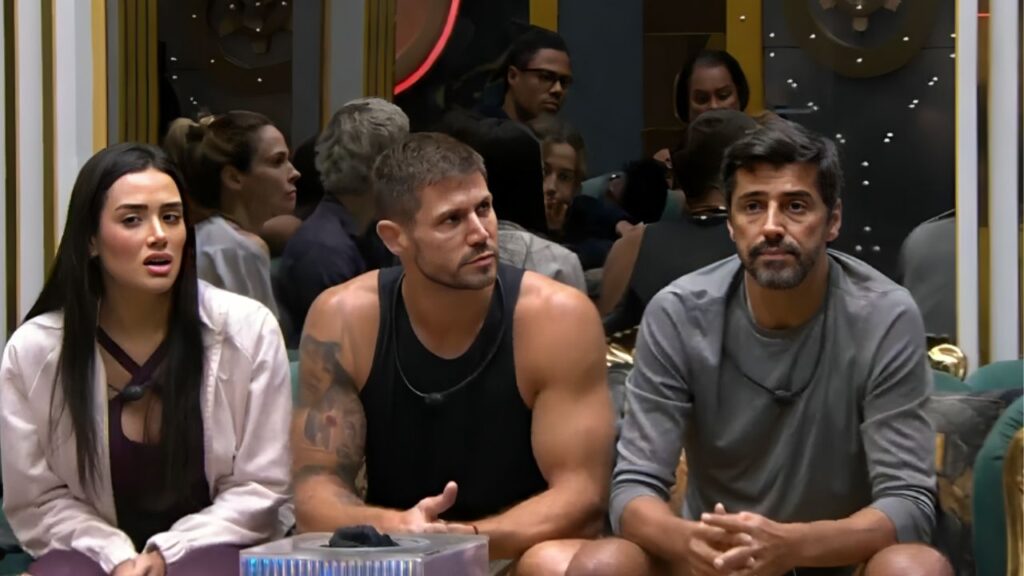 Jordana, Jonas e Alberto Cowboy antes da Prova do Líder do BBB 26